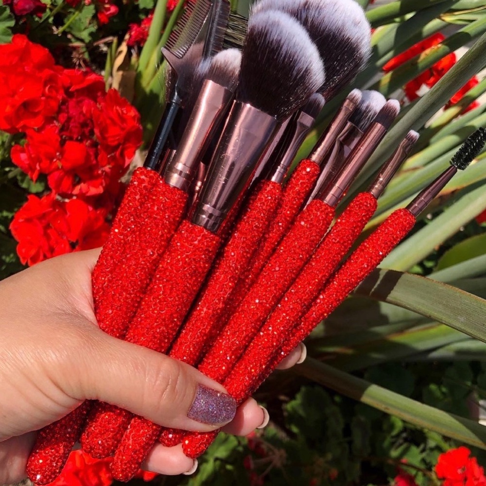Red Blinged Brushes Set